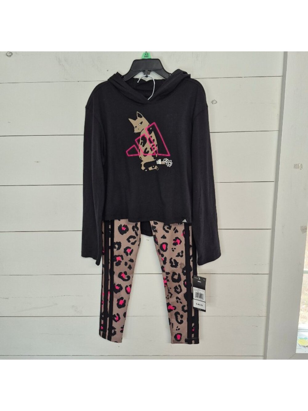 Adidas Girls 2-Piece Hoodie Top & Leopard Print Leggings Set Size 6/6x NWT
